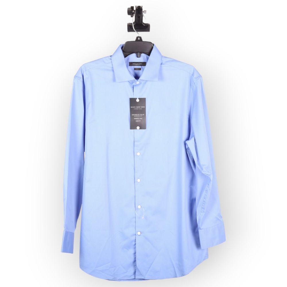 Marc New York Mens Blue Long Sleeve Collared Button-Up Dress Shirt Size 16